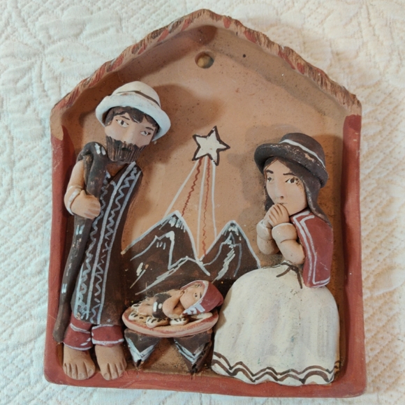 Nativity Wall Plaque Terra Cotta Pottery Handmade In Perú By B. Luck Vintage - Picture 1 of 8